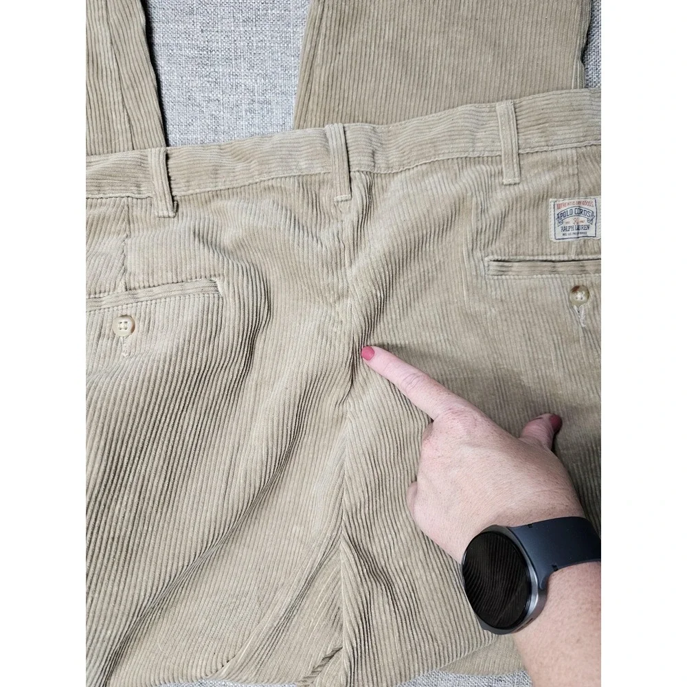 Vintage Polo Ralph Lauren Pants Mens 36x30 Beige Corduroy Pleated Made USA 90s
